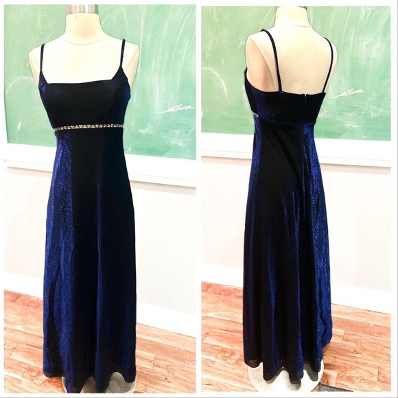 90s Vintage Betsey and Adam iridescent blue dress formal/ prom womens size 6 - Picture 1 of 8
